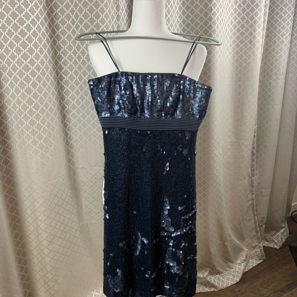 Badgley Mischka Blue Sequin Mini Dress - Picture 2 of 8